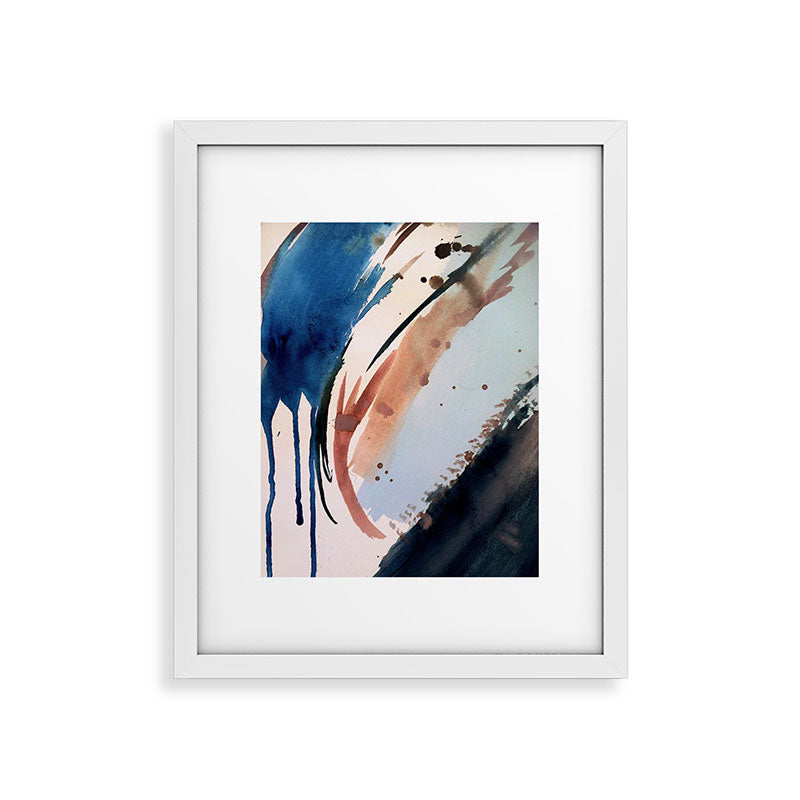 708 - a minimal mixed media abstract piece in blues, pinks, and white Framed Art Print