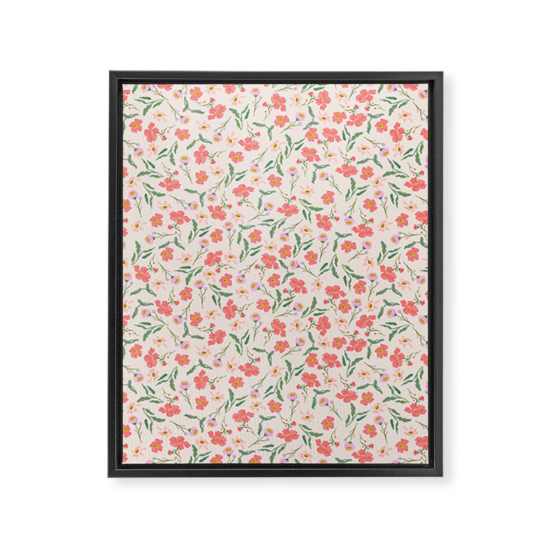 A breath of fresh air - A seamless floral pattern in pinks and reds Framed Canvas Print