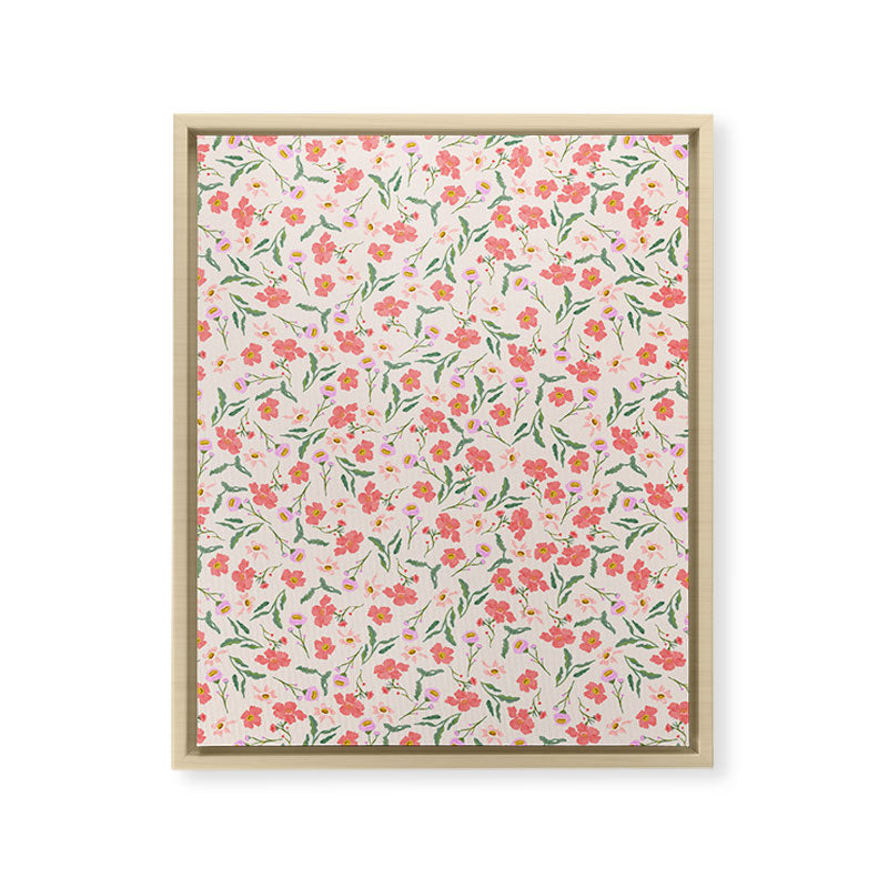 A breath of fresh air - A seamless floral pattern in pinks and reds Framed Canvas Print