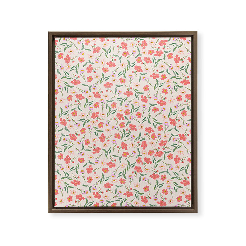 A breath of fresh air - A seamless floral pattern in pinks and reds Framed Canvas Print