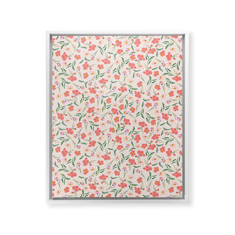 A breath of fresh air - A seamless floral pattern in pinks and reds Framed Canvas Print