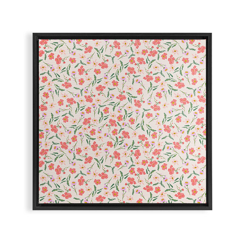 A breath of fresh air - A seamless floral pattern in pinks and reds Framed Canvas Print