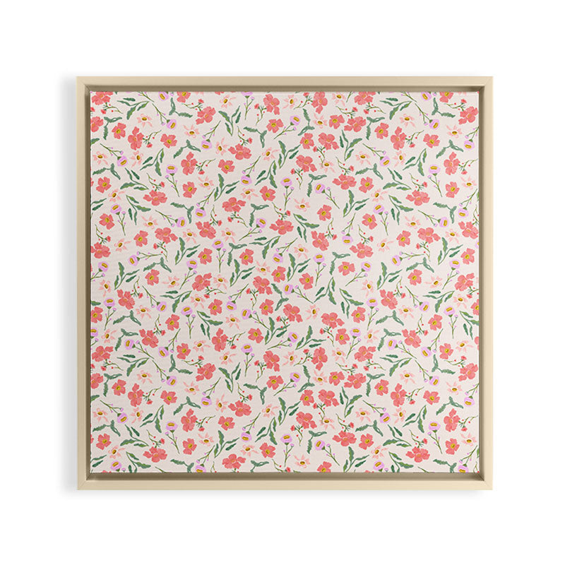 A breath of fresh air - A seamless floral pattern in pinks and reds Framed Canvas Print