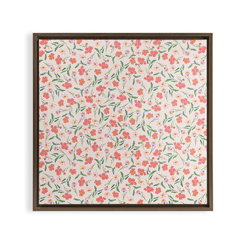 A breath of fresh air - A seamless floral pattern in pinks and reds Framed Canvas Print