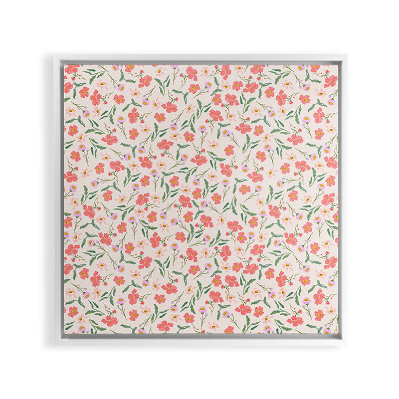 A breath of fresh air - A seamless floral pattern in pinks and reds Framed Canvas Print