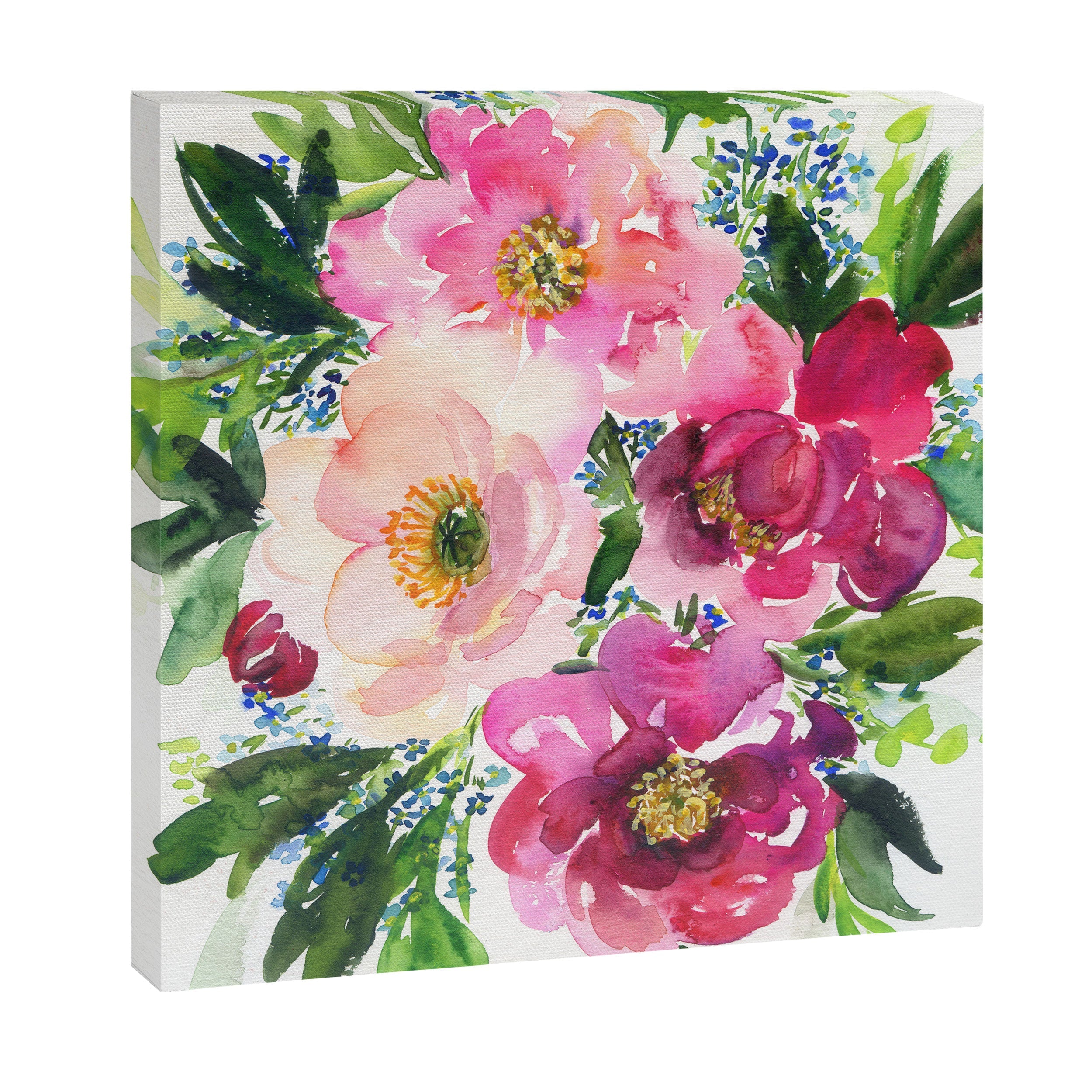 5 pink peonies in watercolor Canvas Print
