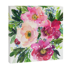 5 pink peonies in watercolor Canvas Print