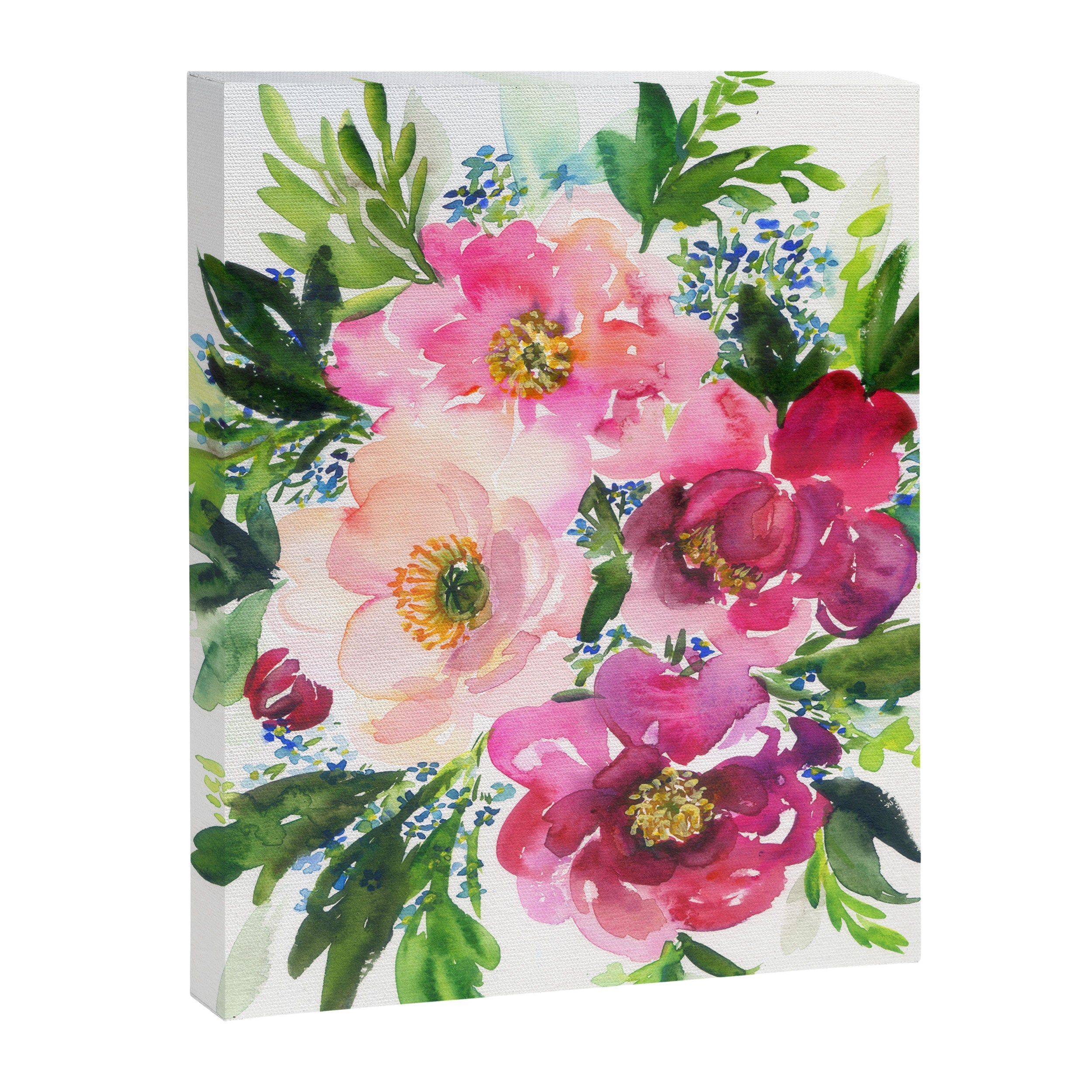 5 pink peonies in watercolor Canvas Print