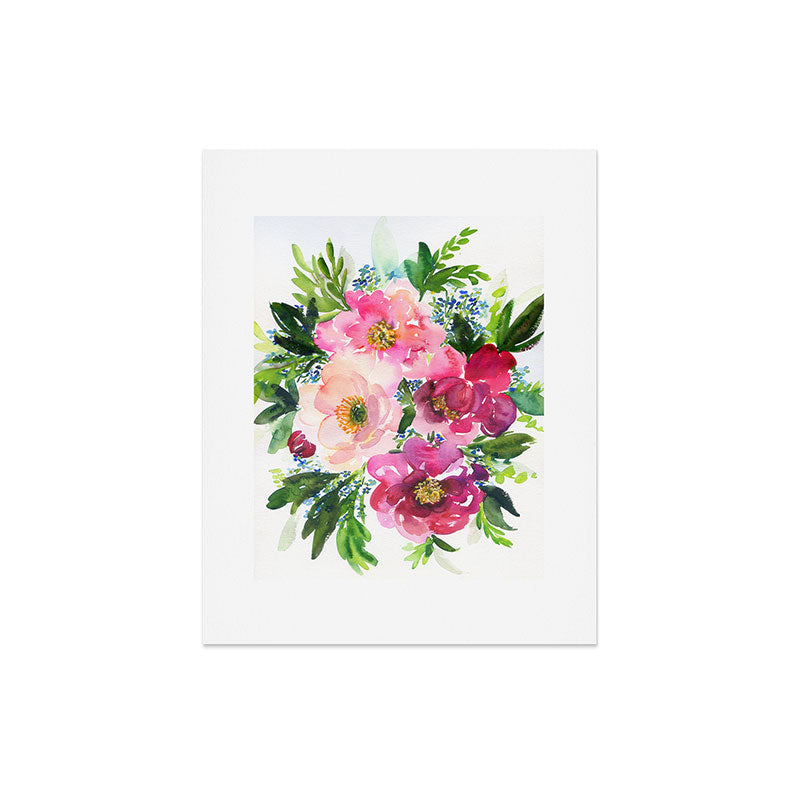 5 pink peonies in watercolor Art Print