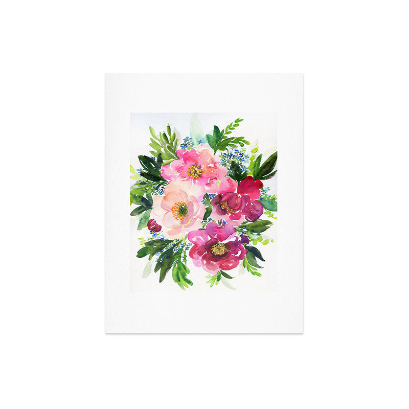 5 pink peonies in watercolor Art Print