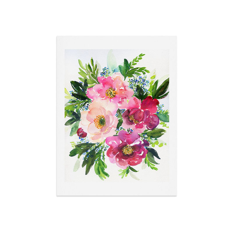 5 pink peonies in watercolor Art Print