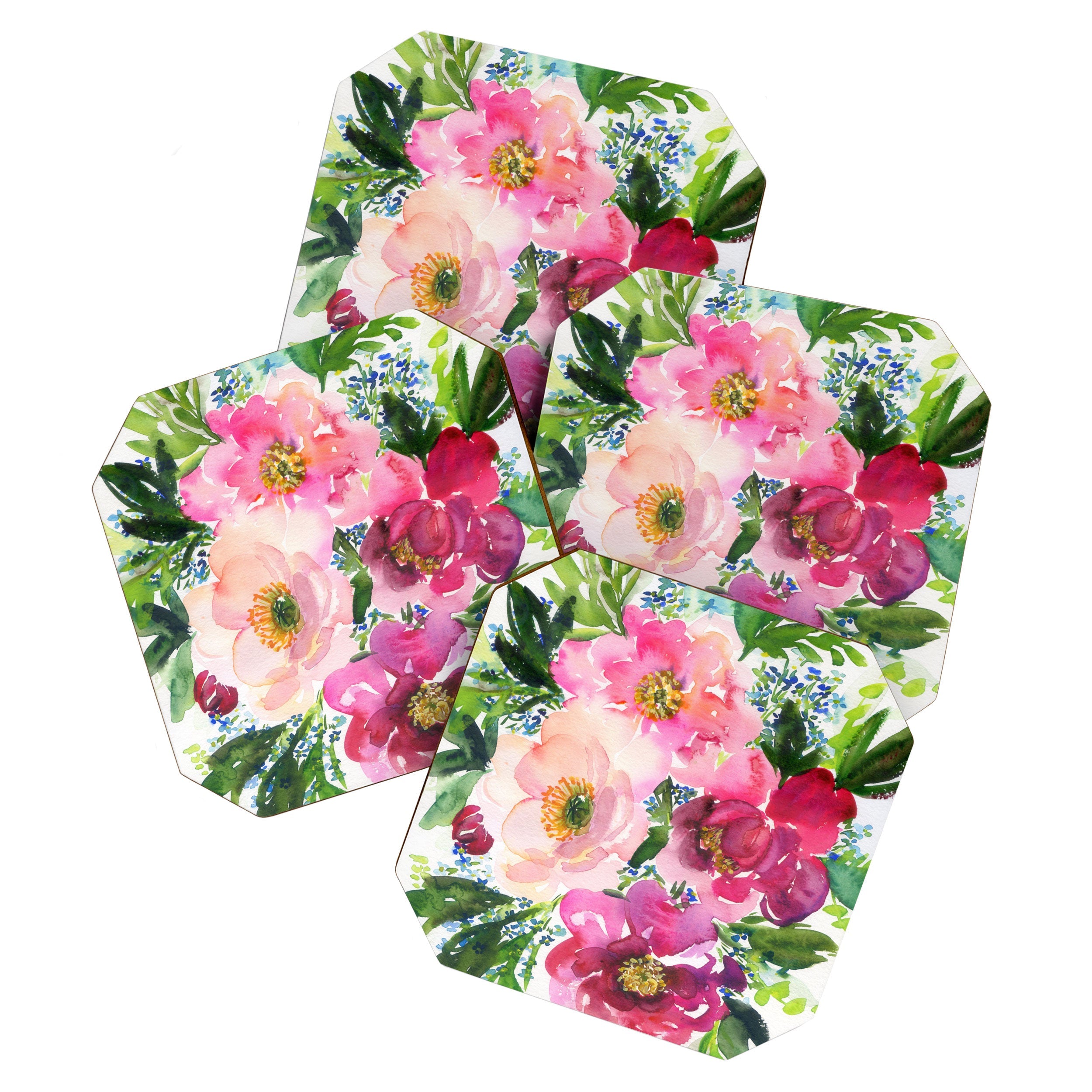 5 pink peonies in watercolor Coaster