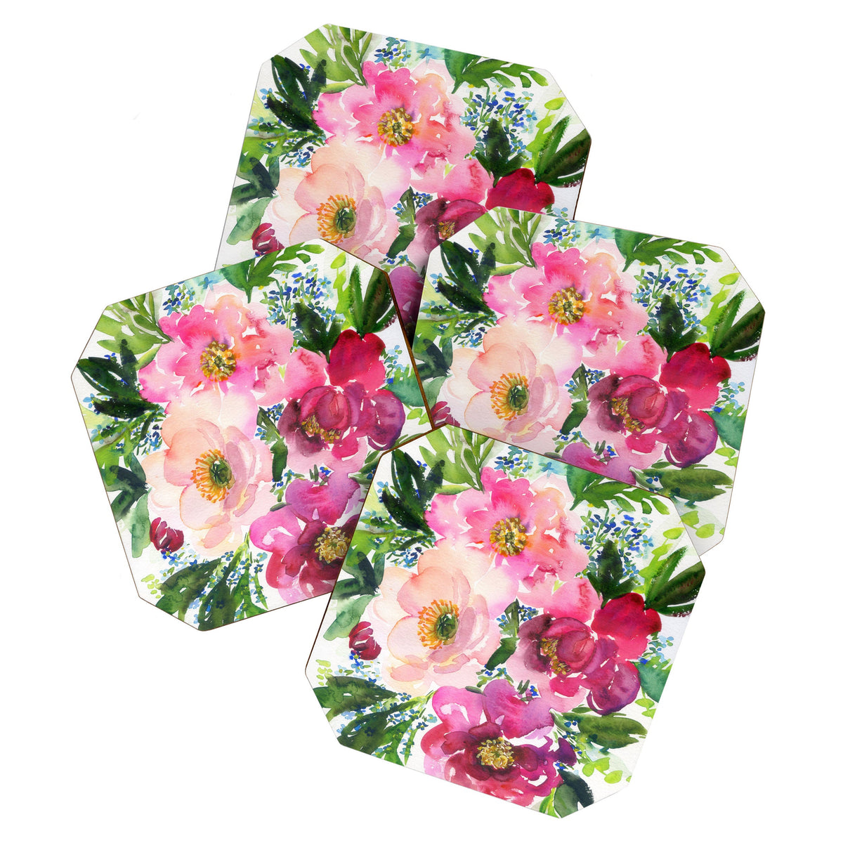 5 pink peonies in watercolor Coaster