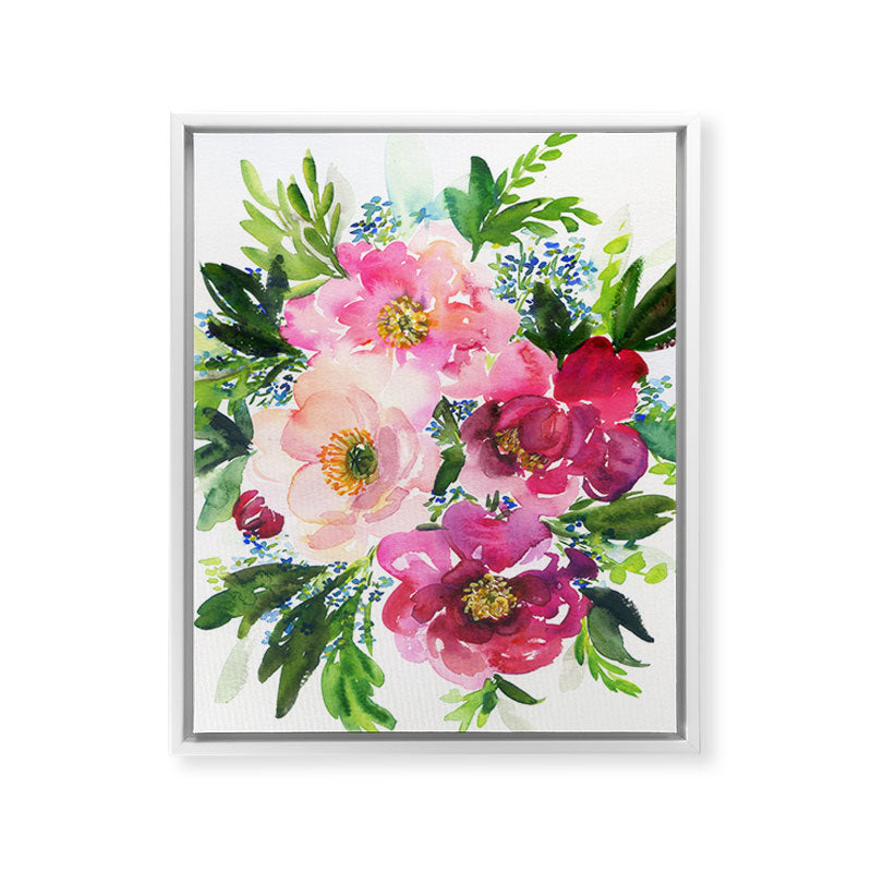 5 pink peonies in watercolor Framed Canvas Print