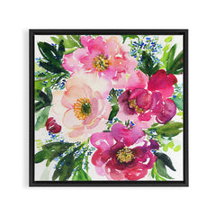 5 pink peonies in watercolor Framed Canvas Print
