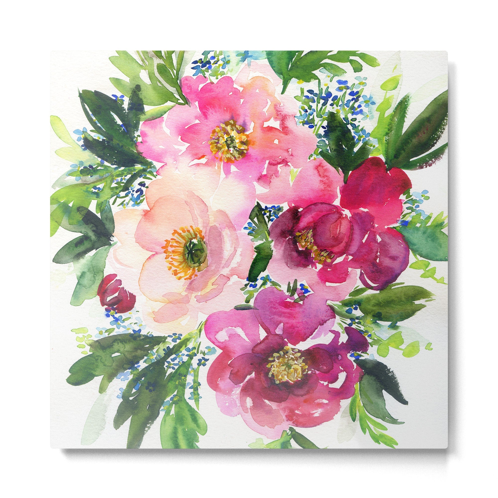 5 pink peonies in watercolor Metal Print