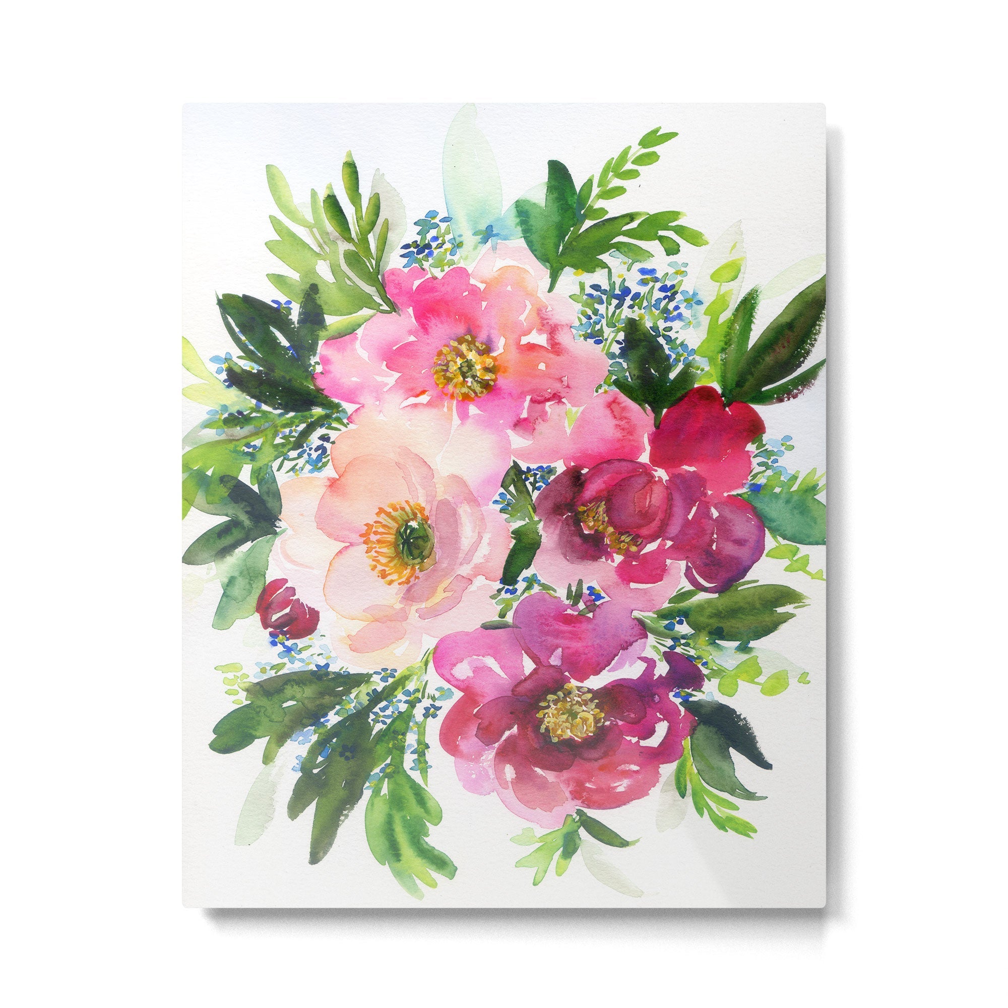 5 pink peonies in watercolor Metal Print