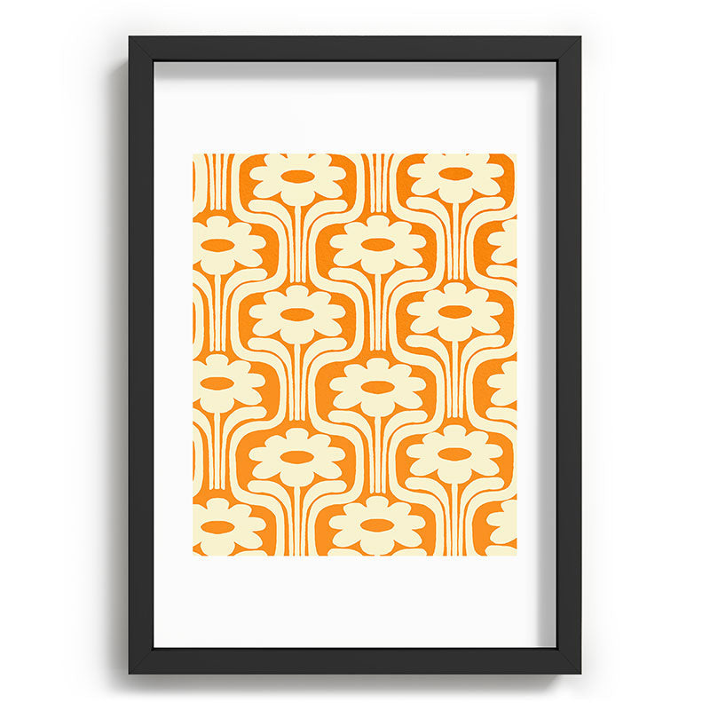 70s Orange Flower Pattern Framed Art Print