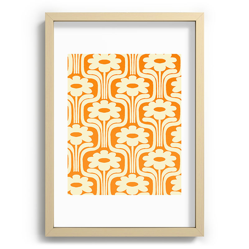 70s Orange Flower Pattern Framed Art Print