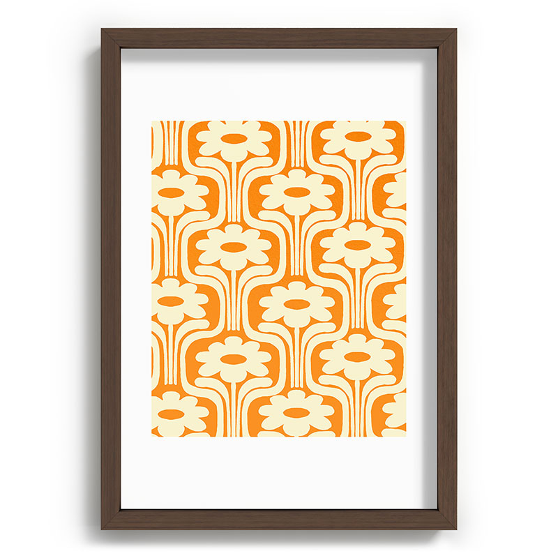 70s Orange Flower Pattern Framed Art Print