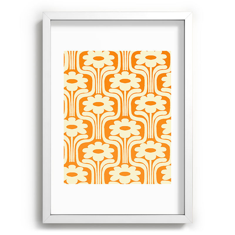 70s Orange Flower Pattern Framed Art Print