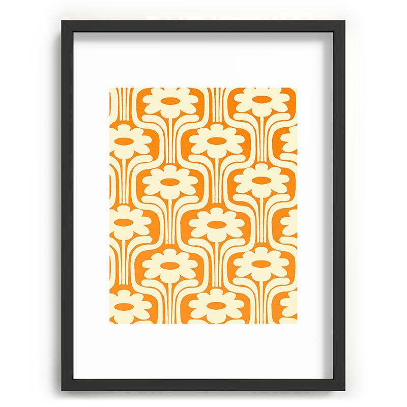 70s Orange Flower Pattern Framed Art Print