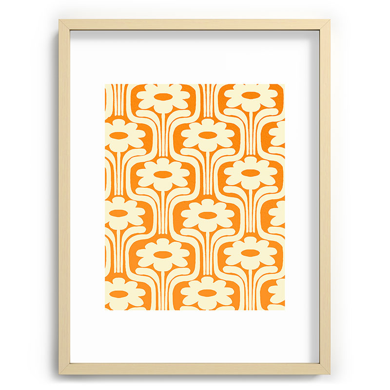 70s Orange Flower Pattern Framed Art Print
