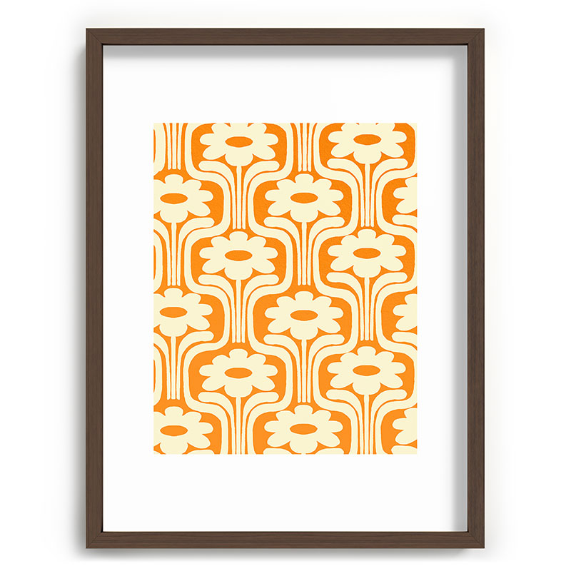 70s Orange Flower Pattern Framed Art Print