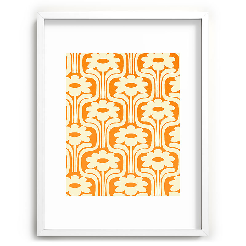 70s Orange Flower Pattern Framed Art Print