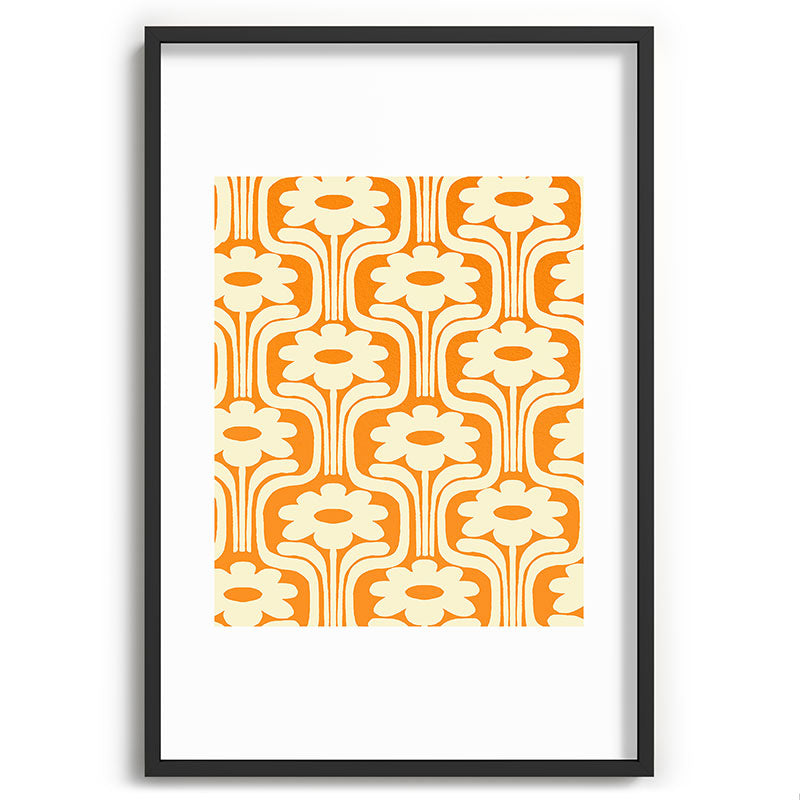 70s Orange Flower Pattern Framed Art Print