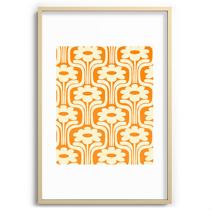 70s Orange Flower Pattern Framed Art Print