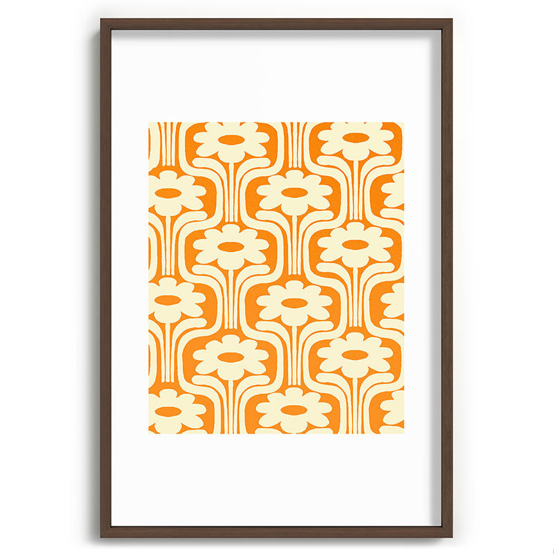 70s Orange Flower Pattern Framed Art Print