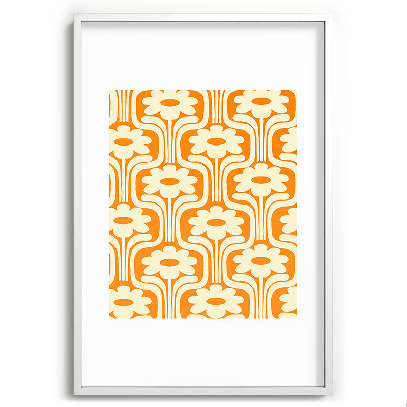 70s Orange Flower Pattern Framed Art Print