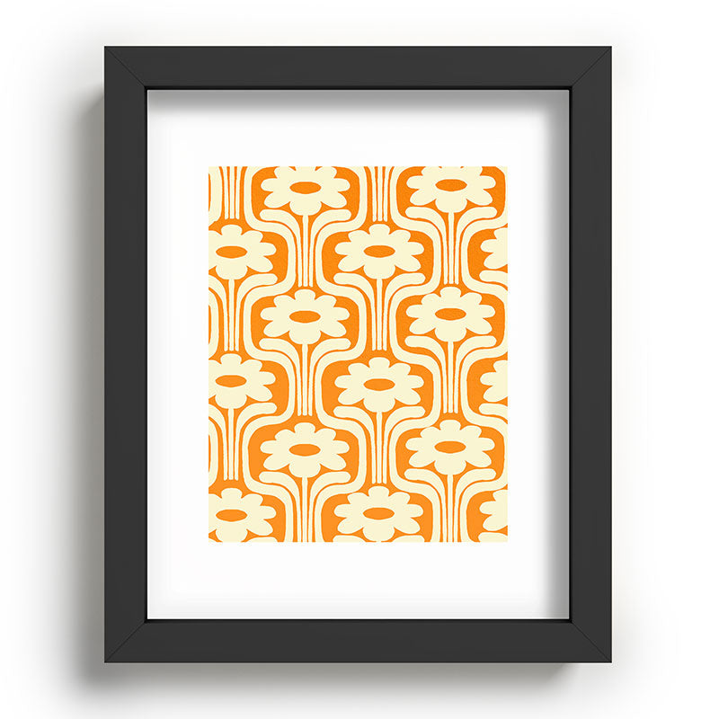 70s Orange Flower Pattern Framed Art Print