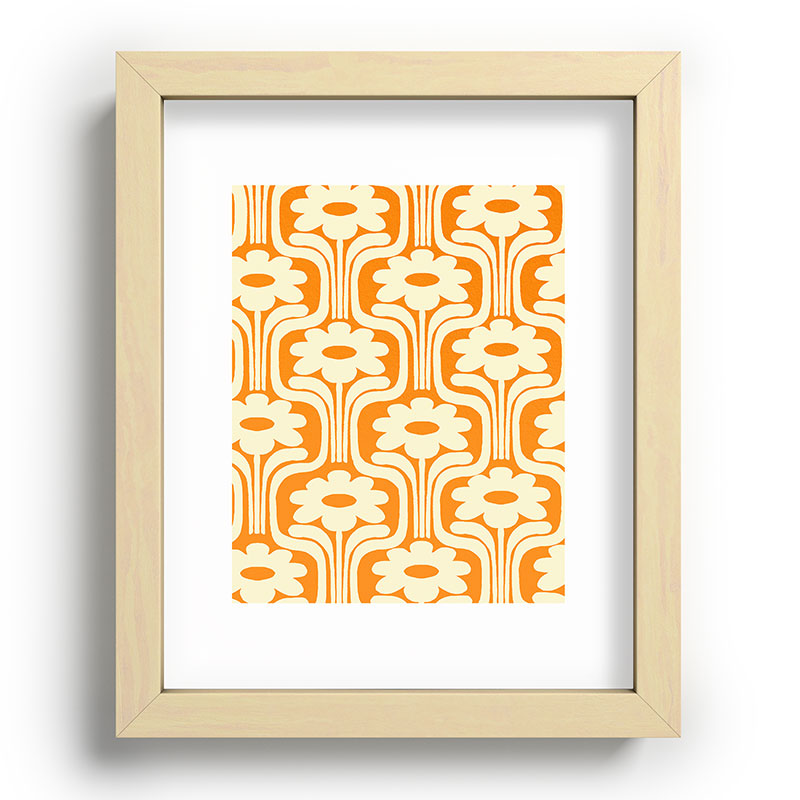 70s Orange Flower Pattern Framed Art Print