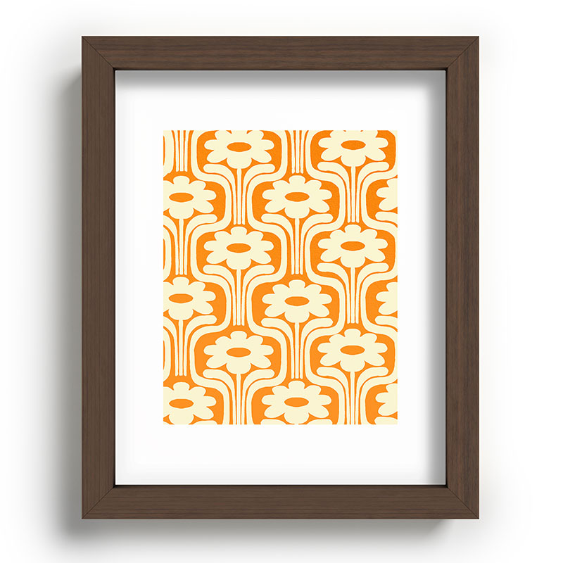 70s Orange Flower Pattern Framed Art Print