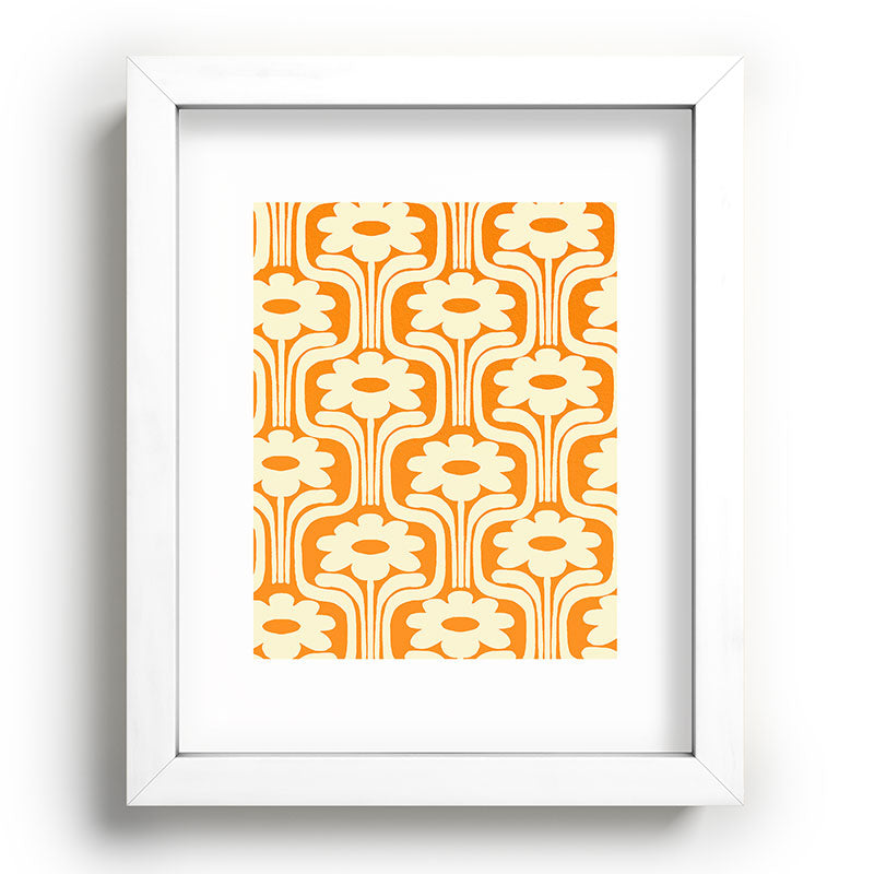 70s Orange Flower Pattern Framed Art Print