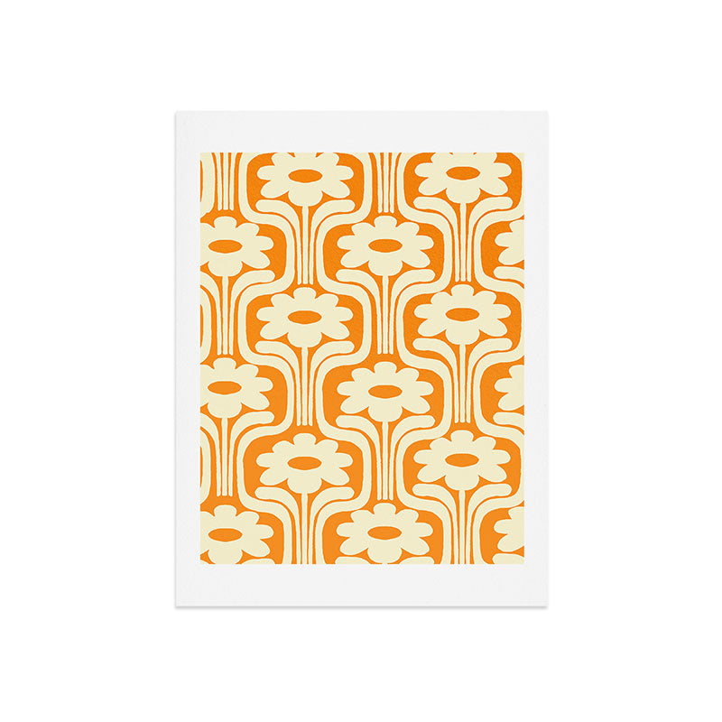 70s Orange Flower Pattern Art Print