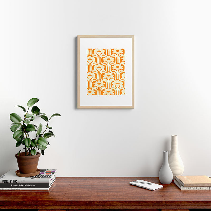 70s Orange Flower Pattern Framed Art Print