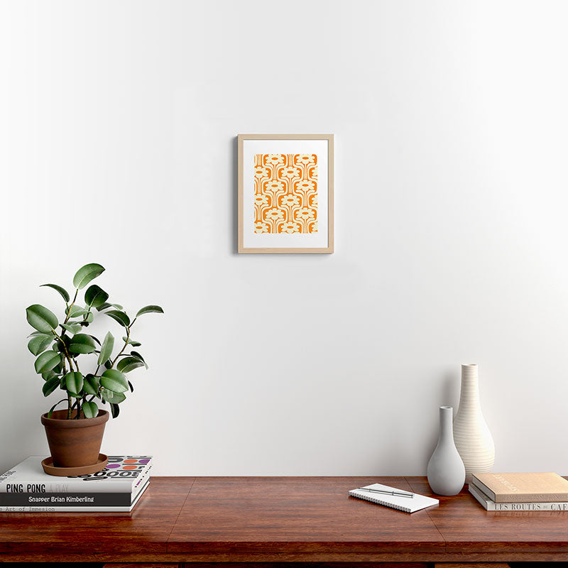 70s Orange Flower Pattern Framed Art Print