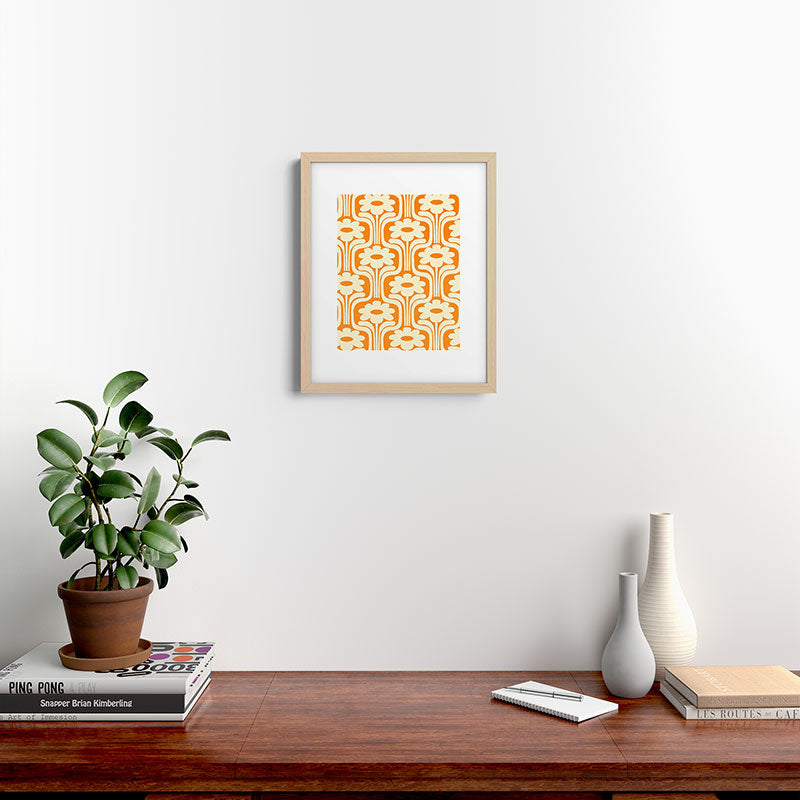 70s Orange Flower Pattern Framed Art Print