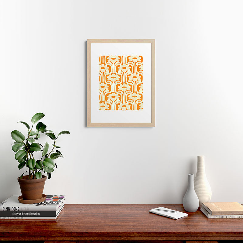 70s Orange Flower Pattern Framed Art Print