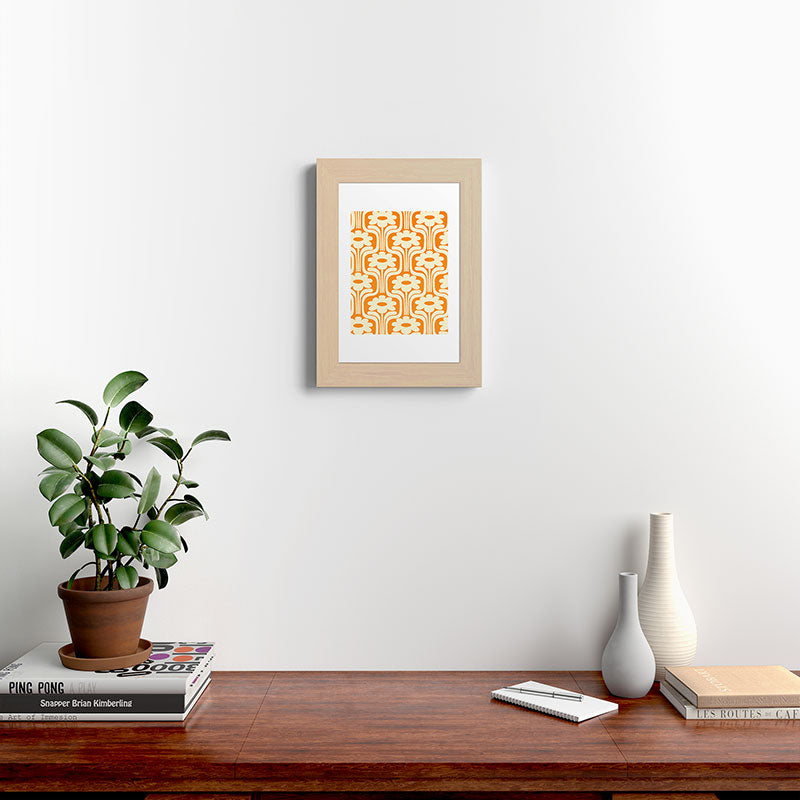 70s Orange Flower Pattern Framed Art Print