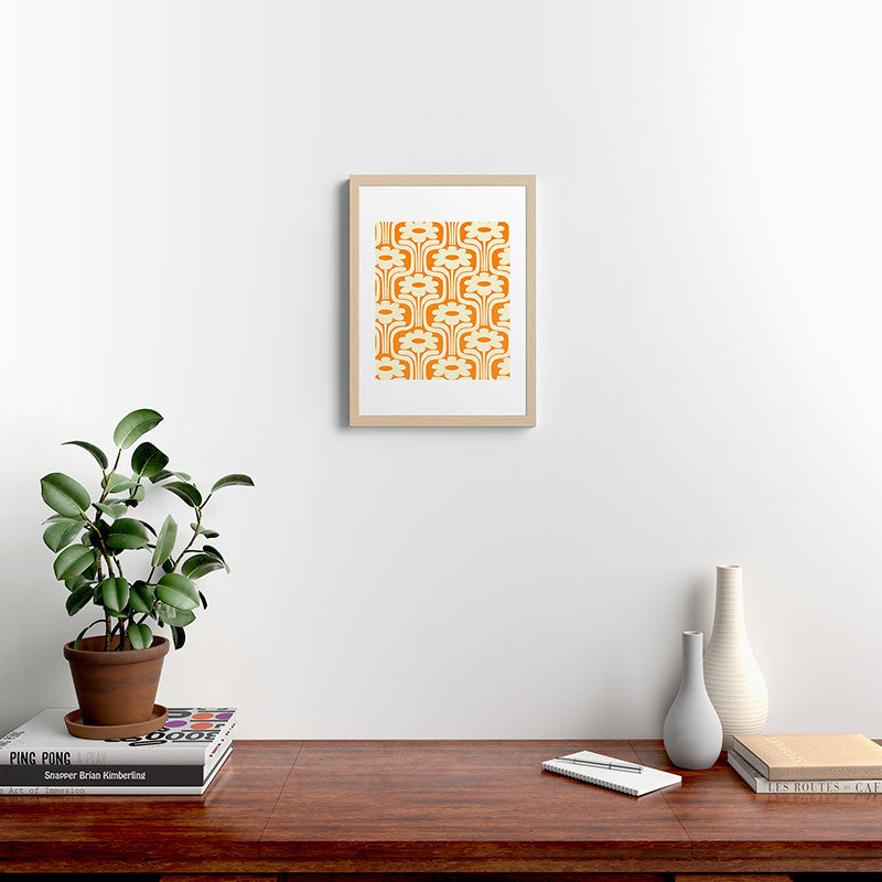 70s Orange Flower Pattern Framed Art Print