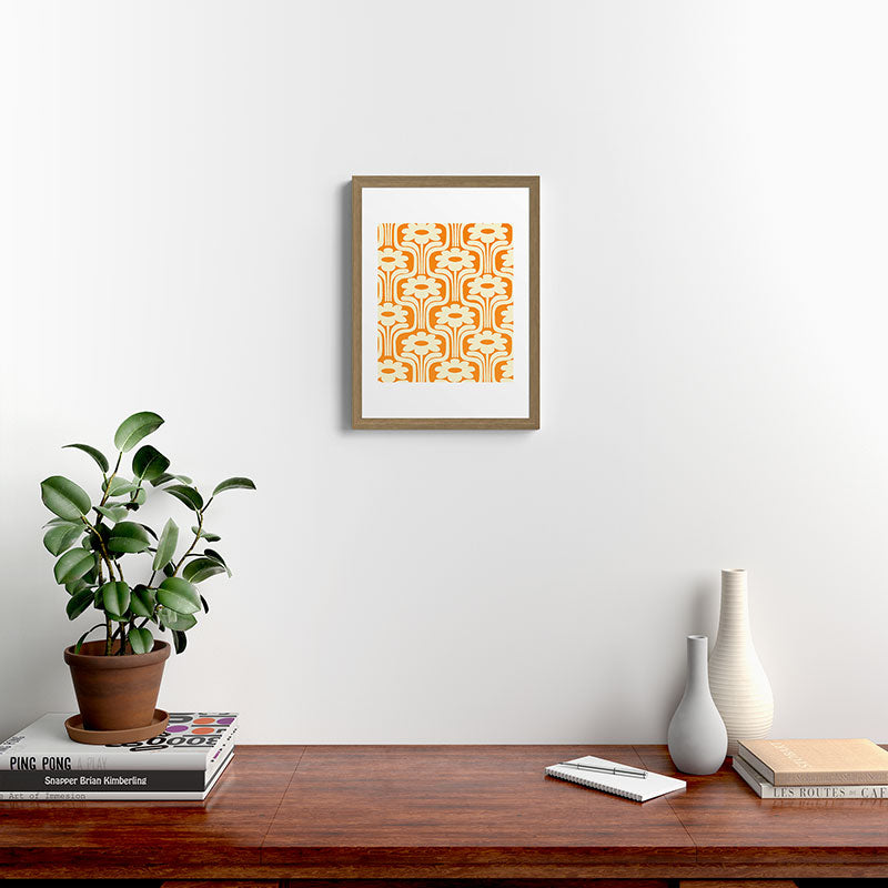 70s Orange Flower Pattern Framed Art Print
