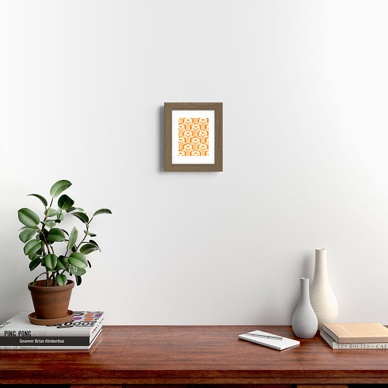 70s Orange Flower Pattern Framed Art Print