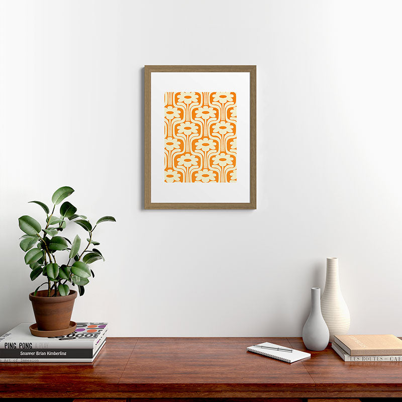 70s Orange Flower Pattern Framed Art Print
