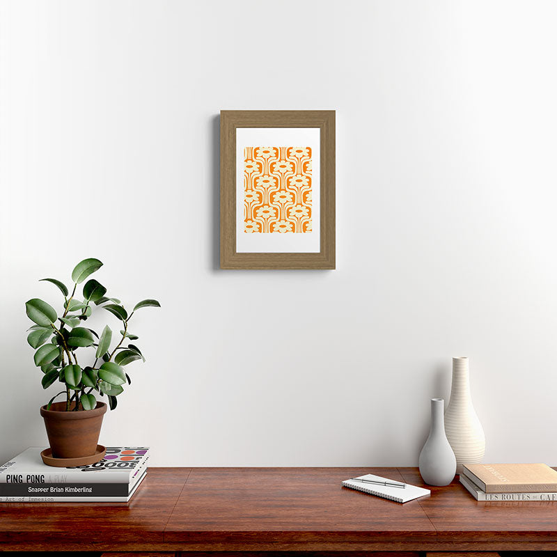 70s Orange Flower Pattern Framed Art Print
