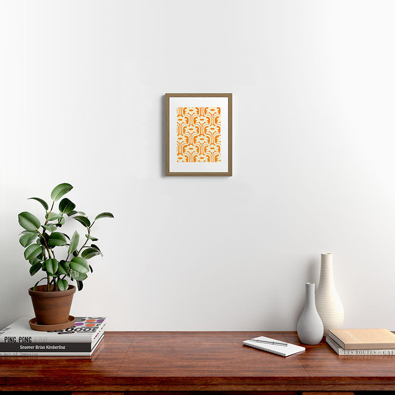 70s Orange Flower Pattern Framed Art Print