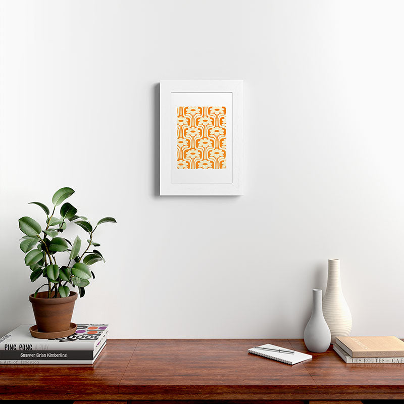 70s Orange Flower Pattern Framed Art Print